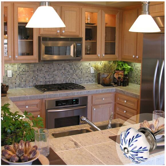 6pcs Vintage Knobs Floral Ceramic Pumpkin Drawer Pulls Knob, Pachira Macrocarpa - Picture 4 of 6